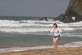 Enjoying the sea. My dear wife at Playa De Otur, Asturias, Spain